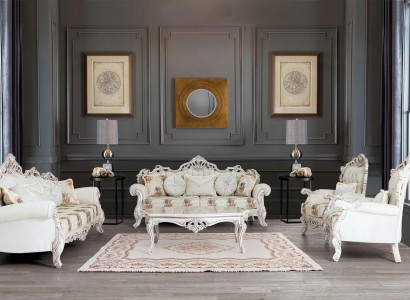 Baroque White Sofa Set Couch Sofa Upholstered Furniture Armchair Table 5-piece set.